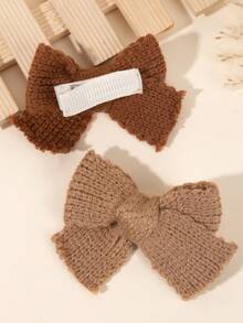4pcs Brown Tone Knitted Hair Bows For Baby Girl, Soft Knitted Baby Bow Hair Clips , Warm Tone Baby Bows Hairpins, Daily Wear Headpiece, Baby Hair Accessories. - Multicolor - View 6