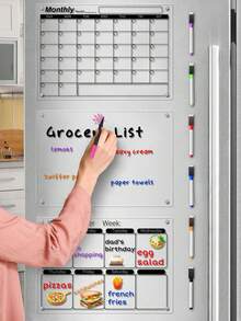 1 Set Transparent Magnetic Acrylic Weekly Planner Memo Board, Decorative Fridge Magnet, Erasable Waterproof Household Memo Board For Daily Notes, Work Summary, Communication, Black Line Acrylic Message Board (Includes 6 Magnetic Whiteboard Markers) - Multicolor - View 3