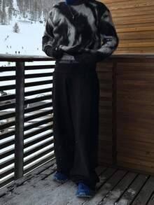 Áo len nam Manchic phong cách retro thường ngày, thời trang đường phố, chất liệu lông xù kẻ sọc không đều, phối màu tương phản, dáng rộng, thích hợp cho Giáng sinh, Năm mới, tay dài. - màu đen - Xem 3