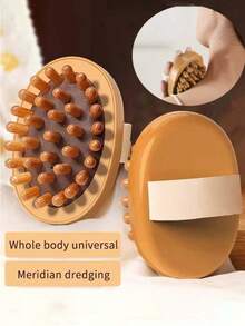 1 件手持仿木头皮和身体按摩器梳子，圆形木质按摩刷，防滑柔性手柄，仿木头部按摩刷，天然穴位经络治疗刷，用于头部放松，放松和缓解压力，抗脂肪塑身，精油水疗和缓解肌肉疼痛，便携式日常用木梳，光滑经络刷，适合健康按摩的全身按摩器