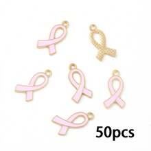 10/30/50 buc Pandantiv din aliaj de zinc cu panglică de satin cu o singură față, potrivit pentru brățări DIY de conștientizare a cancerului de sân, coliere, brelocuri, accesorii de bijuterii