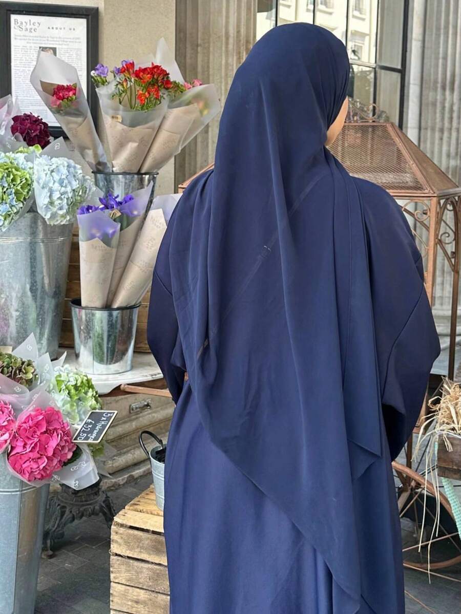 1 Khăn trùm đầu bằng vải voan giả ngọc trai màu trơn cho nữ, Khăn dài phong cách Ả Rập giản dị, Khăn trùm đầu trơn bảo thủ, Thích hợp sử dụng hàng ngày cho trang phục - Màu xanh hải quân - Xem 1