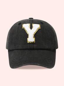 1pc Kids 26 Letters Baseball Cap, Washed Baseball Hat For Boys And Girls, Suitable For Outdoor Activities And Daily Wear, Sun Ion - Gold Label-black Washed Cap - View 53