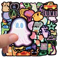 ‌50 Pieces New Design Cute Neon Stickers For DIY Crafts, Party Favors, Candy Bag Decor, Seasonal Scrapbooking, Skateboard & Notebook Personalization - Multicolor - View 1