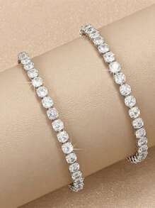 2pcs Men's Simple Hip-Hop Cuban Style Crystal Bracelet Set - Silver - View 3