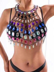 Latest Handmade Acrylic Rhinestone Chest Chain Necklace, Fashion Body Chain Jewelry For Women - Multicolor - View 10