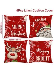 4Pcs Winter Christmas Pillowcase, Red Santa Claus Reindeer Snowflake Pattern Throw Pillow Cover Soft Cushion Cover,Linen Zippered Cushion Case For Porch Or Home (Single Side, No Pillow Core), Christmas Sofa Decoration Christmas Decorative Pillowcase, Christmas Decoration,Room Decor,Christmas Party Supplies,Christmas Gift,Xmas Decor,Home Decor,2026 New Year Decoration - Multicolor - View 5