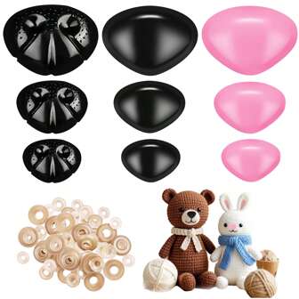 100 piezas de ojos y narices de plástico, ojos de ganchillo rellenos con 100 piezas de arandelas, ojos de manualidades, ojos negros, ojos y narices de manualidades para juguetes de ganchillo (varios tamaños)