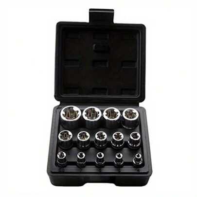 14Pcs E-Torx Socket Set - 1/4"-1/2" Drive (E4-E24) With Hard Case For Automotive & DIY