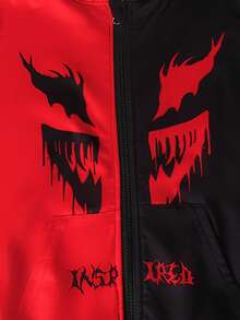 秋冬男童幼儿/大童红黑撞色趣味印花休闲运动夹克 - 彩色 - 查看 6