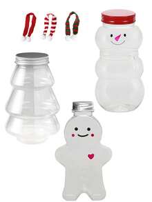 6pcs/2pcs Christmas Candy Storage Jars - Christmas Tree, Christmas Gingerbread Man Juice Bottles, Christmas Snowman Juice Bottles. Made Of High-Quality Plastic, Durable, Portable, And Carefully Designed In Christmas Tree, Gingerbread Man, And Snowman Shapes. - Transparent - View 10