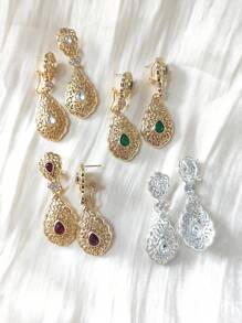 1 par de pendientes de estilo vintage de Oriente Medio con colgante de gota de agua hueco, metal incrustado con rhinestones, adecuado para uso diario, bodas, fiestas, festivales, regalo