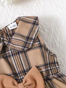 3 件套女婴套装：卡其色短开衫、米色格子无袖连衣裙、卡其色斜挎包，秋冬 - 棕色 - 查看 7