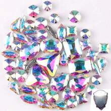 50 件/包，闪光混合形状玻璃水钻，银色金属平底，混合形状手工缝制水钻，用于衣服平底工艺宝石水晶缝制水钻带爪，DIY 配件用于装饰衣服、连衣裙、包、鞋子、胸针、耳环、手工艺品
