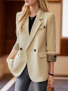 Casual Beige Blazer Jacket For Women, Fashionable Loose Design, Spring/Autumn 2025 New Arrival