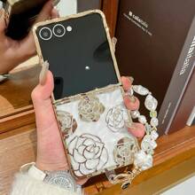 1pc Women's Foldable Phone Case, Fashionable & Popular With Hanging Chain, Phone Protective Cover Compatible With Samsung Galaxy Z Fold 7/6, Also Fits Samsung Galaxy Z Flip7/6/5, Suitable As Birthday, Graduation Or Back To School Gift Waterproof Shockproof Anti-Fall Scratch Resistant - Rose Gold - View 10