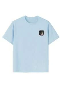 Teen Girl Casual Graphic Print Crew Neck Short Sleeve T-Shirt, Summer Top - Baby Blue - View 4