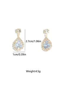 2 件闪亮方晶锆石水晶吊坠耳环，新娘婚纱配饰，派对和正式活动耳环 - 金色 - 查看 4