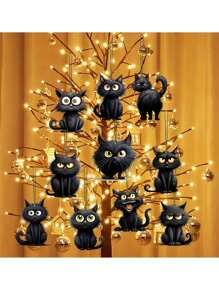 10 piezas de adornos colgantes de madera con diseño de gato negro, adornos navideños de madera hechos a mano con patrones de gato negro, decoraciones artesanales para Navidad, Halloween, Acción de Gracias - Ideales para fiestas, cumpleaños, fiestas temáticas, celebraciones de Año Nuevo