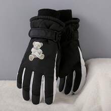 冬季户外滑雪手套，男女通用，加厚保暖内衬，-20°C保暖，触屏兼容，防滑掌面，防寒手指手套，可爱小熊图案 - 彩色 - 查看 9