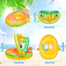 1 pieza Flotador de natación con sombrilla, asa y asiento, inflable y grueso, aro flotante de verano para diversión en la playa - Verde - Ver 5