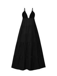 LilyHouse 女士夏季长裙，优雅时尚，海滩度假风，V 领吊带设计，适合日常约会、海滩度假、节日庆典、婚礼、优雅派对、毕业典礼和情人节等场合穿着。 - 黑色 - 查看 5