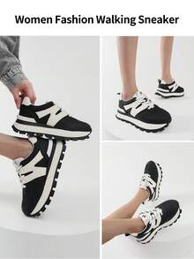 somiliss 1 Pair Women's Lace-Up Casual Sports Shoes, Comfortable Running Sneakers, Fashion Platform 5cm Low-Top Outdoor Walking Shoes, New Autumn Collection Black & White - Black - View 7
