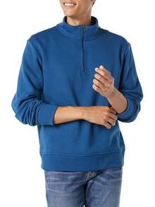 Men's Long-Sleeve Quarter-Zip Pullover Fleece Sweatshirt, Style - Teal Blue - View 1