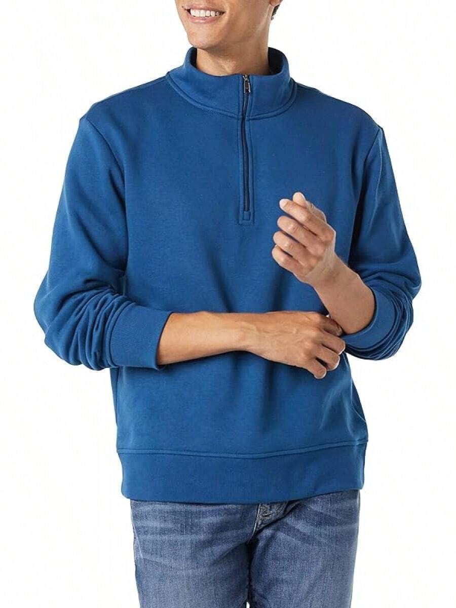 Men's Long-Sleeve Quarter-Zip Pullover Fleece Sweatshirt, Style - Teal Blue - View 1