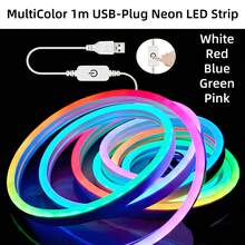 1m Multicolor LED Strip USB-Plug White/Red/Blue/Green/Pink Flexible Neon Adjustable-Light Strip Silicone Rope For PC/Laptops Kitchen Bedroom Indoor Outdoor Decoration - 紅色 - 查看 1