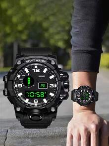 多功能男士手表，时尚运动风格电子表，带日期、秒表、夜光显示、电池供电 - 舒适表带，完美礼物 - A - 查看 13