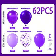 62pcs 12-Inch Purple Balloons With Metallic Soft Purple Confetti Balloons, Latex Balloon Set For Purple Birthday, Wedding, Baby Shower, Party Decorations - No Electricity Needed, Suitable For All Seasons And Father's/Mother's Day Parties