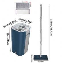 Mop And Bucket Set With Wringer - Hands-Free Flat Floor Mop And Bucket, Reusable Microfiber Pads, Flat Mop And Bucket Set, Separates Dirty And Clean Water, Suitable For All Floor And Wall Cleaners