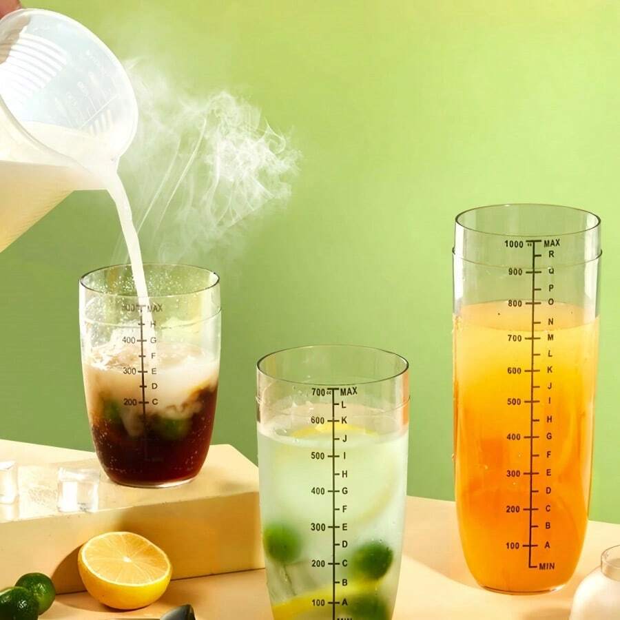 2pcs Cocktail Shaker Set, Drink Mixer Tool, Beverage Juice Measuring Cup, Bartender Shaker With 3 Lids And Muddler - Multicolor - View 1