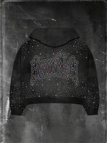 Retro Street Fashion Men's Design With Rhinestones, Distressed Wash, 3D Print, Zipper-Style Pullover Hoodie For Men, With A Hood