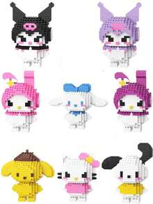 400PCS Sanrio Hello Kitty Building Blocks My Melody Cinnamoroll Pompompurin Kuromi Cartoon Character Building Blocks - Collectible, Perfect Birthday Gift - Indoor Decoration Home Decor, Cute Kawaii Cartoon Building Blocks Assembling Toy Anime Figure Building Blocks Assembled Model Gifts - Multicolor - View 9