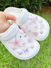 18 Stücke/Set rosa Seesterne, Muscheln & Blumen Schuhclips - Multifunktionales Zubehör für Damensandalen, Pantoffeln & Strandtaschen, ideales Geschenk für Feiertage, Geburtstage, Partys - Pink - Übersicht 2