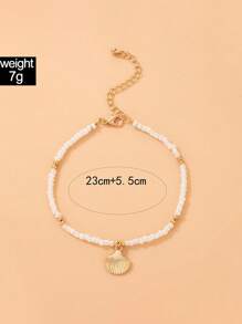 Semplici e alla moda caviglie con perline a singolo strato, caviglie con perline di riso in stile da spiaggia