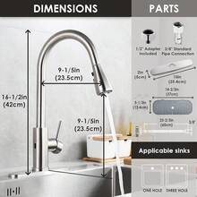 Cooltens - Grifo de cocina sin contacto, con sensor de movimiento y manos libres con rociador desplegable de níquel cepillado, grifo inteligente de acero inoxidable de un solo mango de arco alto - inteligente - Ver 7