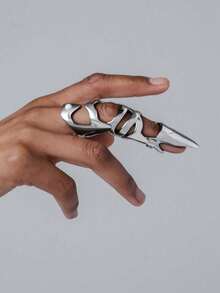 1/3pcs Fashionable Long Rings, Punk Armor Knuckle Rings With Inlaid Pearl Sharp Claw Finger Jewelry - Multicolor - View 2