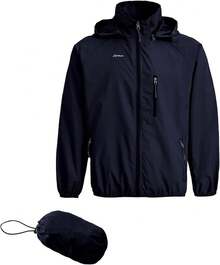 Men's Lightweight Waterproof Packable Windbreaker Running CoatChristmas IA2R - Navy - View 1