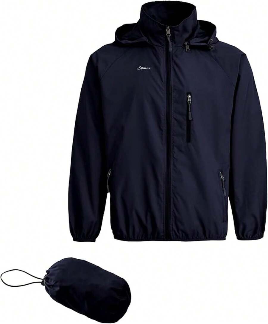 Men's Lightweight Waterproof Packable Windbreaker Running CoatChristmas IA2R - Navy - View 1