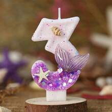1支数字生日蜡烛，优雅鱼尾造型蛋糕蜡烛，紫色闪光蛋糕装饰，适合女孩和女士周年纪念庆祝活动 - 淺紫色 - 查看 22