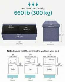 SONGMICS Collection - 43 Inches Folding Storage Ottoman Bench, Ottoman Foot Rest, End Of Bed Bench, Storage Chest, Load 660 Lb, For Living Room, Bedroom, Entryway, Misty Blue - 霧藍色 - 查看 2