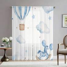 كومتان من الستائر الرقيقة وبالونات الهواء الساخنة الساحرة - ستائر أبواب متعلقة بقضبان مصنوعة من 100% بوليستر مع سحابات ونجوم، قابلة للغسل في الغسالة بتصميم معاصر لديكور غرفة المعيشة والنوم، ستائر لغرفة المعيشة