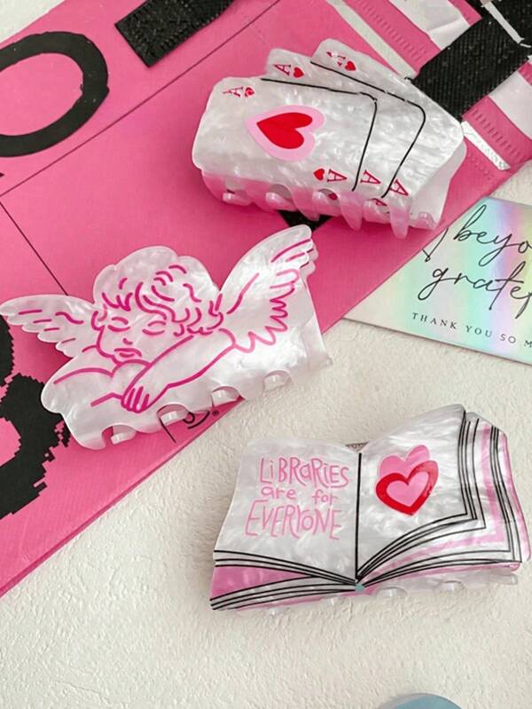 Fall Winter Accessories 1pc Women's New Acrylic Heart-Shaped Book Clip, Korean Cartoon Dopamine Hair Clip, Hair Claw Hair Accessory Hair Accessories Fashion Claw Clips Ladies Hair Clamps Casual Hair Jaw Clip