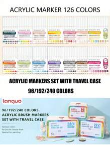 Languo 240/192/96 Colors Straight Liquid Soft-Bristled Acrylic Marker Pen, Student Art Professional Painting And Drawing Filling Color Brush, Diy Graffiti Painting Character Skin Color Pen, Skin Beauty Pen, Waterproof And Stackable Color Acrylic Marker Pen That Can Paint Wood/Stone/Glass , Back To School Gifts