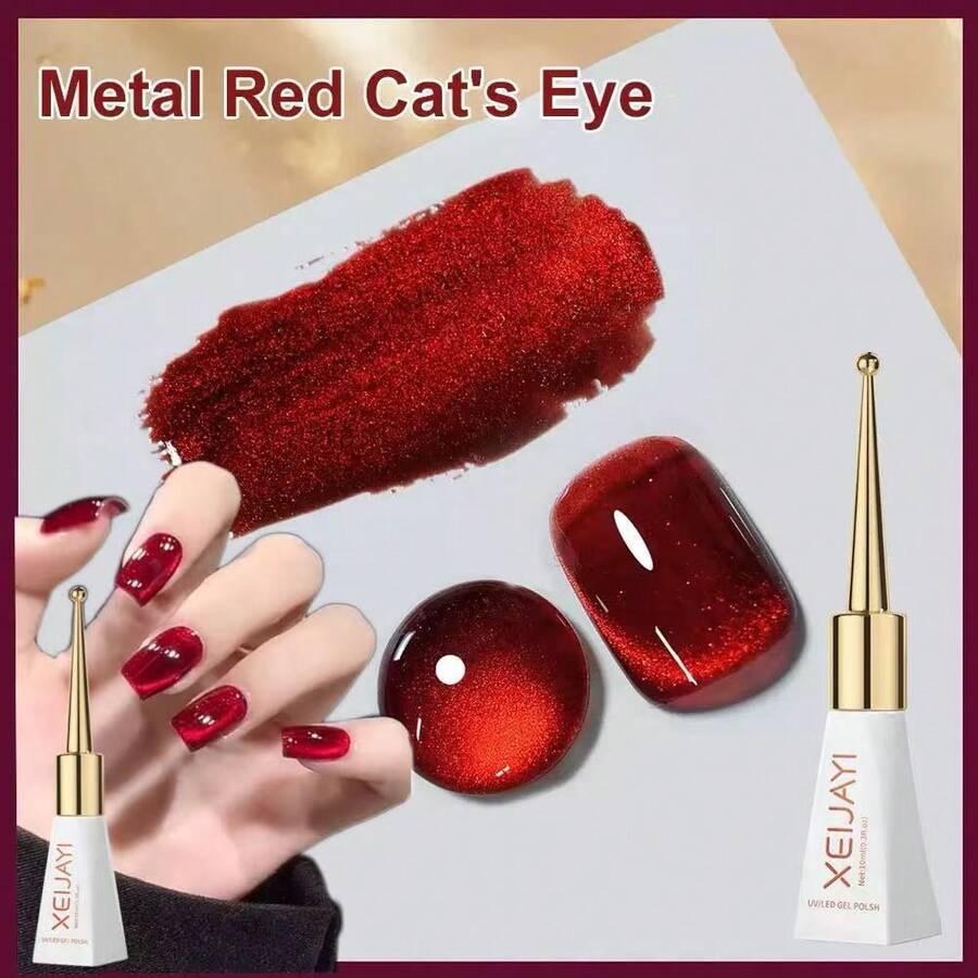 0.5oz Cat's Eye Gel Polish With 15ML Holographic Glitter Glitter Translucent Jelly Color Magnetic Polishing Salon DIY At Home - 紅色 - 查看 1
