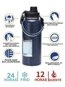 MODUS 1000ml Water Bottle Insulated Cold/Heat With Rope Portable Stainless Steel Sports Cup - Blue - View 3