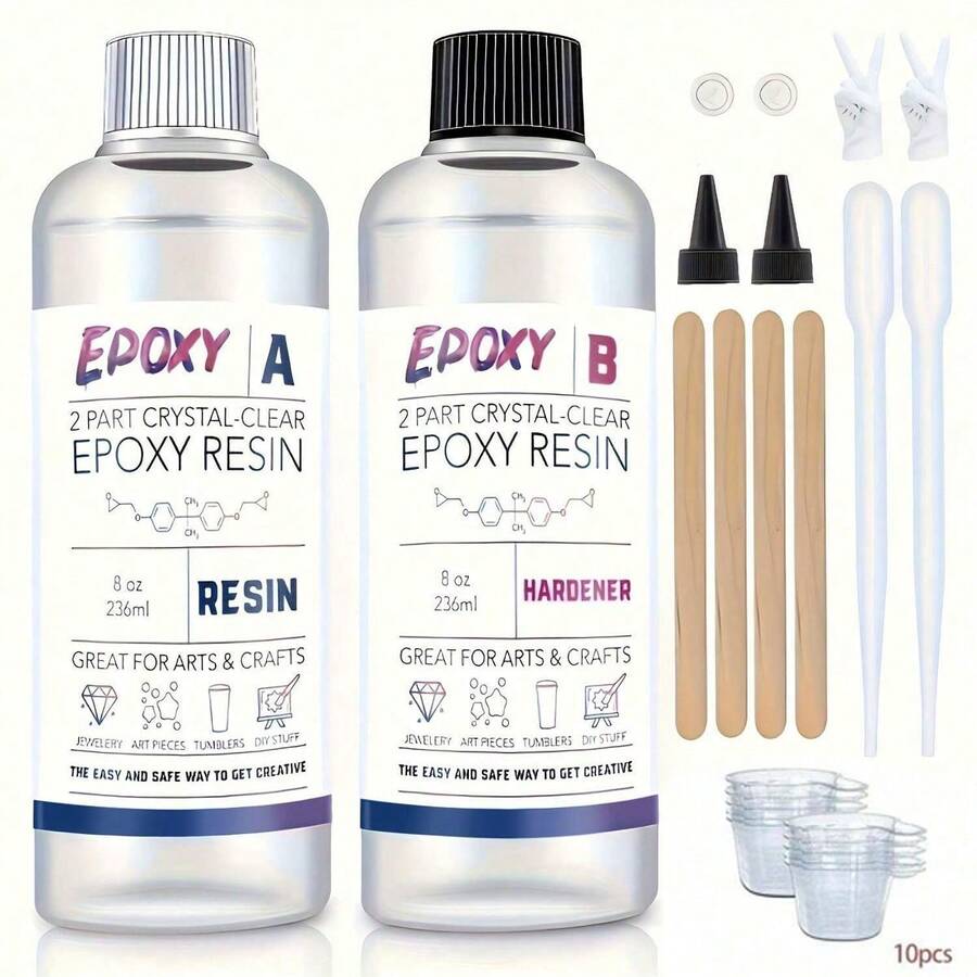 3.4OZ/6.8OZ/16OZ 环氧树脂套装 - 用于珠宝的透明液体环氧树脂、DIY 艺术工艺品模具铸造、易铸造树脂，附赠 4 根棒、2 个量杯、2 双手套、2 个滴管 | 适合初学者的完美入门套装